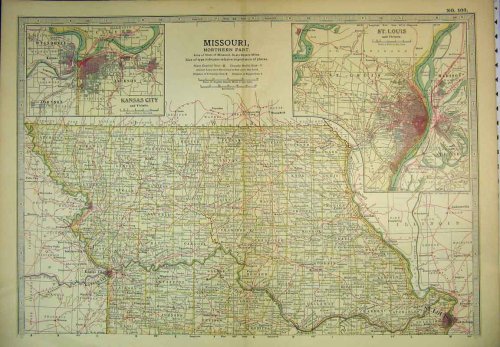 c1902 MAP MISSOURI AMERICA KANSAS CITY ST LOUIS MADISON