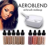 Aeroblend Airbrush Makeup Personal Starter Kit - Professional Cosmetic Airbrush Makeup System - DARK Foundation - Color Match Guarantee - Full 1-Year Warranty
