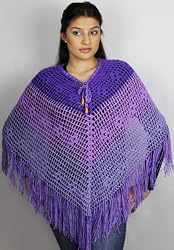 Handmade Artisan Open Stitch Poncho - Crocheting Masterpiece - English Lavender (Medium/large)