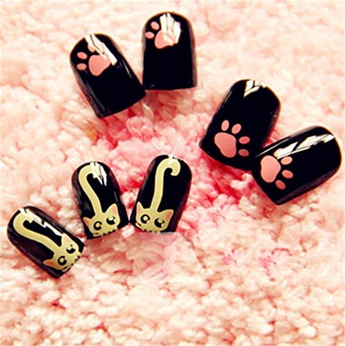 Glossy False Nails at Home With Lovely Style Cat Kitty and Animal Footprints Art Pattern 20 PCS