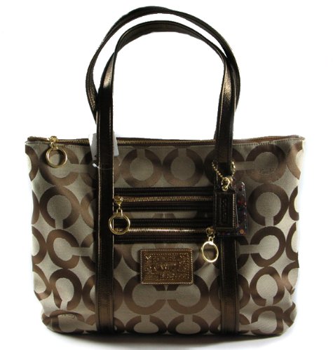 Coach Poppy Op Art Glam Shopper Book Bag Tote 13826 Bronze