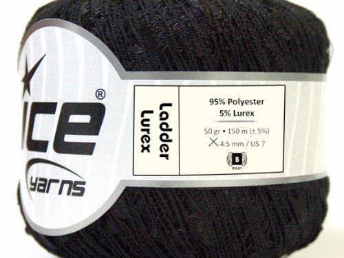 Sparkly JetBlack Ladder Lurex Ice Sparkly Trellis Ribbon Yarn 25700