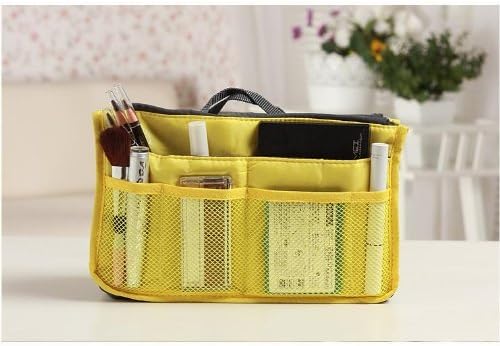 Women Lady Handbag Purse Organizer Insert Multi-function Cosmetic Storage Mp3 Ipad Mini3 Bag in Bag 10 Color (Yellow) - XB01006