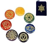 REIKI CHAKRA STONES w/ Heart Chakra Pouch ~ Set of 7 Chakra Stones With Engraved Chakra Symbols