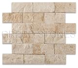 Ivory 2 x 4 Split Faced Travertine Mosaic Brick Tile