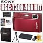 Sony Cybershot DSCT300 10.1MP Digital Camera Red + 4GB Accessory Outfit - Sony ASONDSCT300RK2