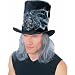 Cobweb Black Velvet Top Hat w/Hair Halloween Accessory