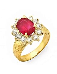 PassionGems 5.15 ct Natural Ruby and Diamond 14k Gold Ring - Size 6