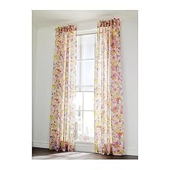 IKEA 2-er Set Gardinen "Renate Flora" - transparente Gardinenschals mit verdeckten Schlaufen - je 300 x 145 cm in bunt - OHNE N�hen k�rzbar durch SY-Band