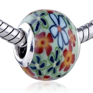 Buy Polymer Clay Pandora Style Charm Bead Millefleurs Green European Beads by Pugster