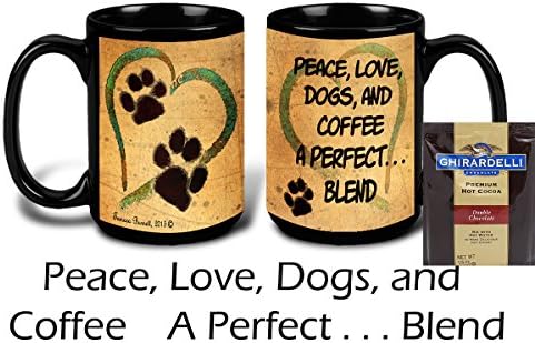 Peace, Love, Dogs, and Coffee A Perfect ...Pawmarks on my Heart - Blend Mug 15 oz - includes 1 package of Ghirardelli Double Chocolate Hot Cocoa - Boxed