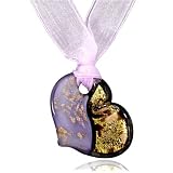 Light Purple And Gold Heart Murano Glass