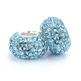 Bella Fascini Aqua Blue Swarovski Crystal Element Pave Sterling Silver Bead Charms Set of 2