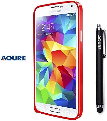 AQURE Metal Alloy Aluminum Bumper Frame Hard Case with Stylus Pen for Samsung Galaxy S5 i9600 (Red)
