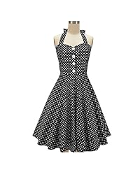  Vintage Cotton Polka Dot Print Short Summer  Dress With a Bow(s)
