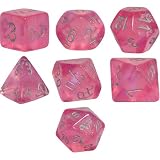 Polyhedral 7-Die Borealis Dice Set - Pink with Silver