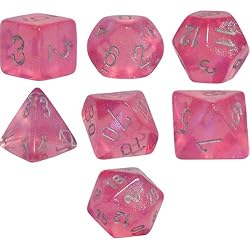 Polyhedral 7-Die Borealis Dice Set - Pink with Silver