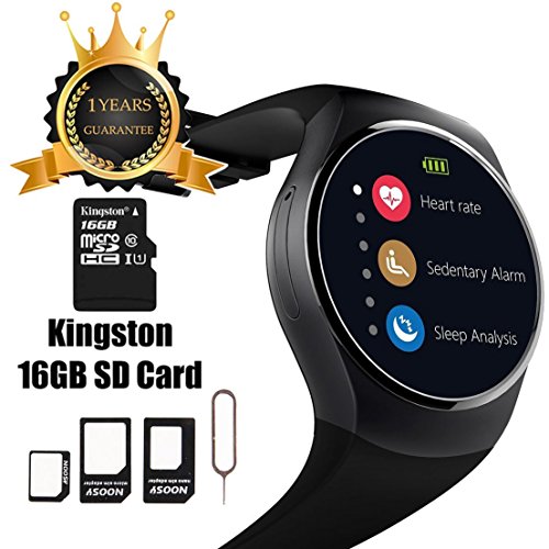 Smart Watch KW18 Bluetooth with 16GB SD Card and SIM Card Slot for Android Samsung S5 S6 Note 4 5 HTC Sony LG and iPhone 5 5S 6 6 Plus Smartphones (Black)
