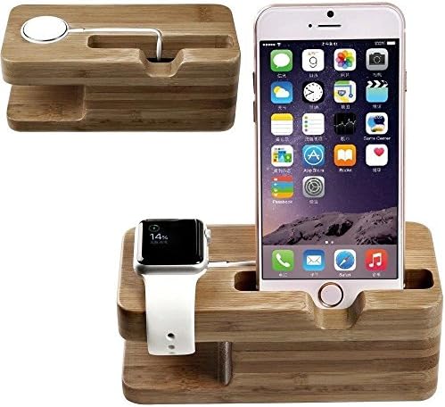 Coolshow TM Natural Bamboo Wood Charging Dock Charger Station Stand Holder For Apple Watch &amp; Apple iPhone 5 5s 5c 6 6Plus