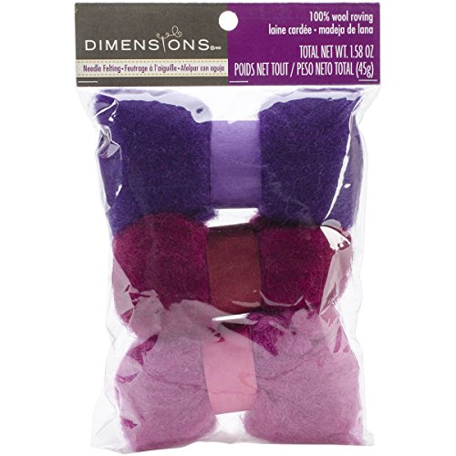 Dimensions Crafts 72-74005 Wool Roving Trio for Needle Felting, Purple with Rose