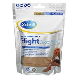 Scholl Footcare - Medically Proven 2 Pairs Of Sheer Natural Flight Socks To Prevent Swollen Ankles & Aching Legs Size 4-6