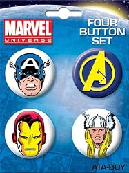 Captain America Thor Iron Man Avengers 4 Piece Button Set