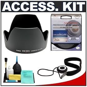 Canon EW-83J Lens Hood + 77mm UV Haze Glass Filter + CapKeeper 2 Lens Cap Strap + Deluxe 6-Piece Lens Cleaning Kit for Canon EF-S 17-55mm f/2.8 IS USM Lens