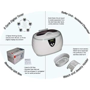 Sonic Power Professional Digital Ultrasonic Cleaning Machine - Cleans without Harmful Chemicals, Jewelry, Watches, Optics, Eyeglasses, Dentures, and Any Other Delicate Items Cleaner + Blitz Jewelry & Gem Cleaner (Concentrate 8oz.) + DB Roth 100% Cotton Flannel All-in-one Jewelry Cloth