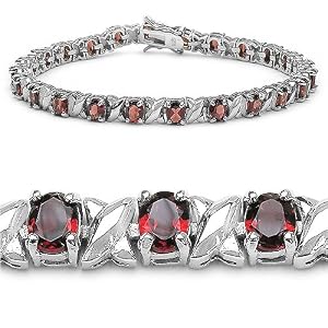 15.60 Carat Genuine Garnet Oval Silver Bracelet by