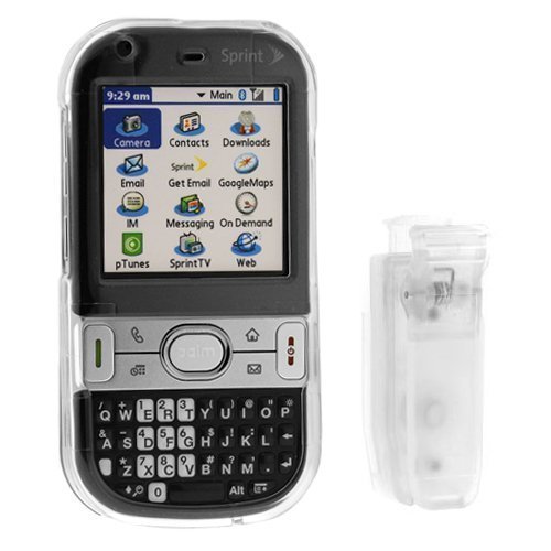 Palm Treo Centro 690 Smartphone Accessory Bundle Kit- Transparent Clear Crystal Snap On Case with Belt Clip + Rapid Car Charger with IC Chip