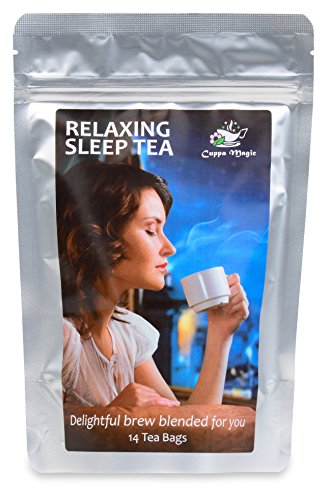 RELAXING SLEEP TEA - 14 Day - Herbal Bedtime Calming Aid - Helps Insomnia and Anxiety - Peaceful Mind and Body - Organic Superior Quality - With Ginger Root - Chamomile - Holy Basil - Saffron