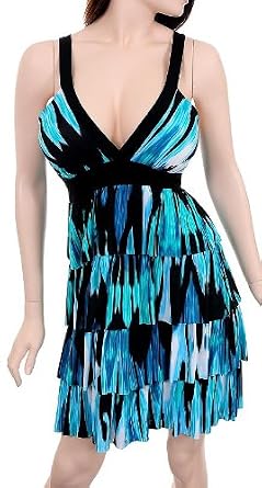 Sexy Blue Black Stretch Low Cut Ruffle Tier Party Dress Plus Size 1X 2X 3X : eveningwear blue evening summer womens