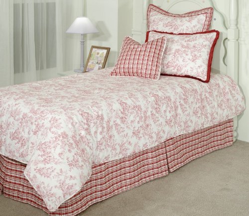 6pc Southern Textiles Jolie Red Pink Toile Full Bedding Bed in a Bag Comforter Set