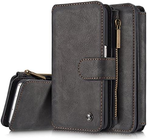 Galaxy S7 Detachable Wallet Case, Multi-functional Premium PU Matte Leather [Buckle] [Zipper Closure] [Kickstand Feature] [Card Slots] Flip Folio Case for Samsung Galaxy S7 (Black)