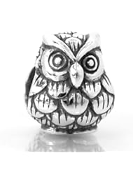 .925 Sterling Silver " Wise Owl " Charm Bead Compatible with Pandora Chamilia Kay Troll Bracelet