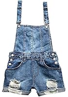Difyou Women's Fray Pokcet Suspender Denim Overall Shorts Blue