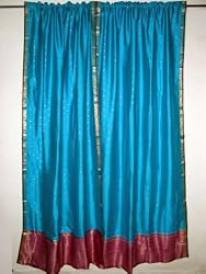 2 Blue Pink Art Silk Sari Drapes Curtains Panels Window Treatment Rod Pocket 84"
