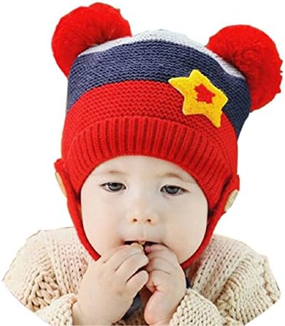 Welcomeuni Toddlers Baby Boy Girl Kids Infant Winter Earflap Knitted Warm Cap Hat (Red)