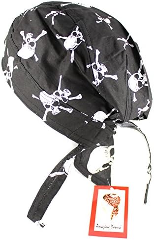 Do Rag Bandana Motorcycle Biker Caps Skull Head Wrap Tied Headband (DOUBLE CROSS SKULL - BK/WH)