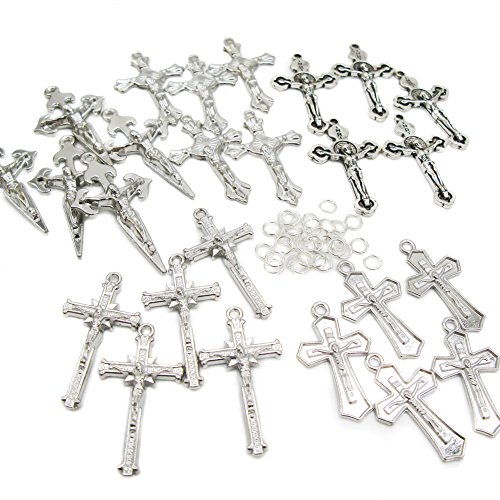 TOAOB Mixed Silver Crosses Charms and Pendants for Jewelry Making and Crafting Pack of 30pcs