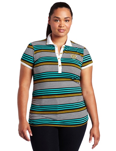 Southpole Juniors Plus Size Stripe Polo with Side Shirring And Contrast Color Collar