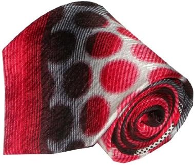 La Cravatta Mens 100% Silk Abstract Pattern Woven Necktie Red &amp; Grey