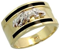 14k Gold Men's Panther Ring, w/ Black Onyx Stones & Brilliant Cut Diamonds, 7/16" (12mm) wide