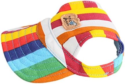 Kung Fu Dog Colorful Stripe Pet Canvas Sports Hat Sun Protective Cap with Ear Holes Only for Small Dogs