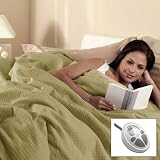 Sunbeam Twin Premium Box Pattern Moss Green Electric Heated Warming Blanket