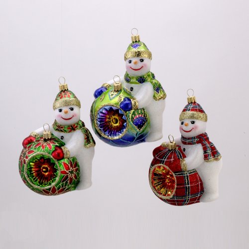 DECK THE HALLS, HOLIDAY MAGIC SNOWMEN WITH REFLECTOR BALL ORNAMENT