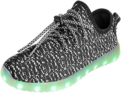HOTAHOY Child LED Shoes Light Up USB Charging Flashing Fashion Sneaker Slip-on Sport Shoes for Kids(36,Black)