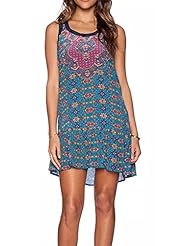 Apparel: Womens Bohemian Vintage Print Gypsy Chic Tank Top Pleated Hem Mini Dress (Medium)