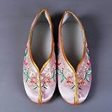 Chinese Foral Lotus Embroidered Shoes Pair Pink