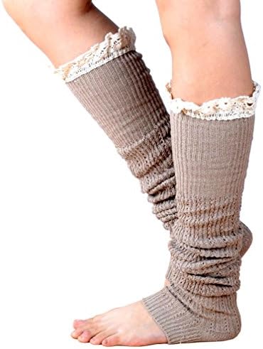 Kathlena® Women Knee High Crochet Lace Trim Cotton Knit Footless Leg Warmers